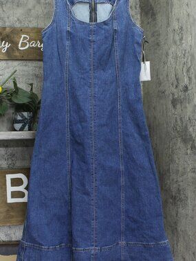 1. State Blue 1 State Scoop Neck Sleeveless Denim Fit Flare Midi S Sz S